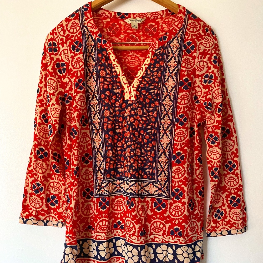 Lucky Brand Orange & Blue 3/4 sleeve Top